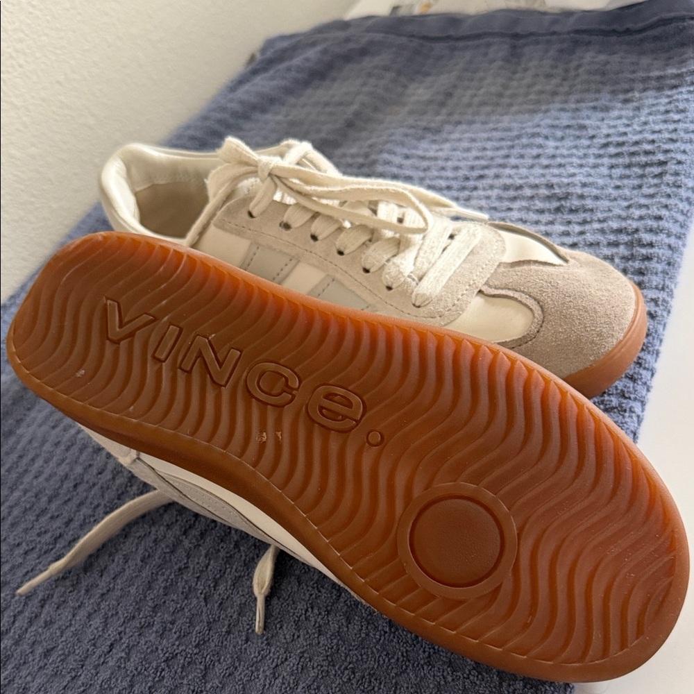 Vince Cream Suede & Leather Sneakers with Gum Sole